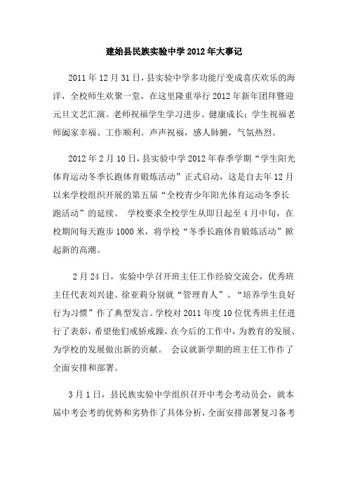 建始县民族实验中学2012年大事记
