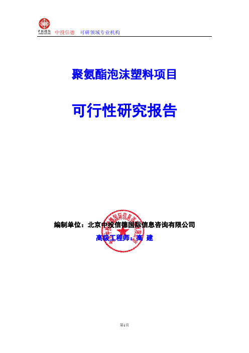 聚氨酯泡沫塑料项目可行性研究报告编写格式及参考(模板word)