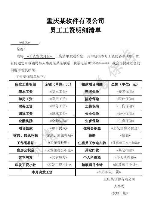 员工工资清单模板(合成数据源)