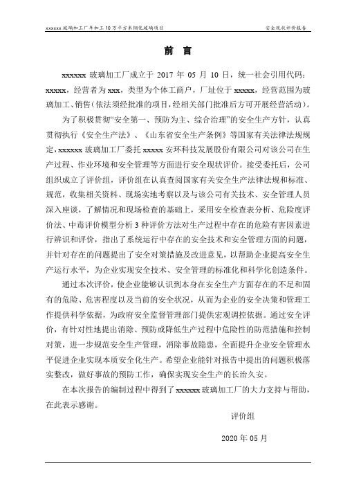 xxxxxx玻璃加工厂有限公司安全现状评价