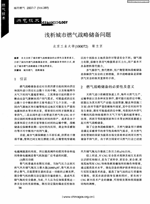 浅析城市燃气战略储备问题