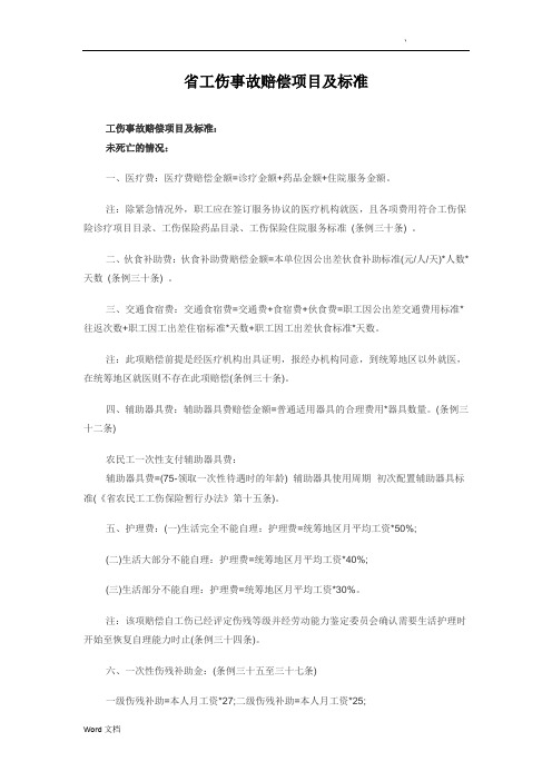 云南省工伤事故赔偿项目及标准