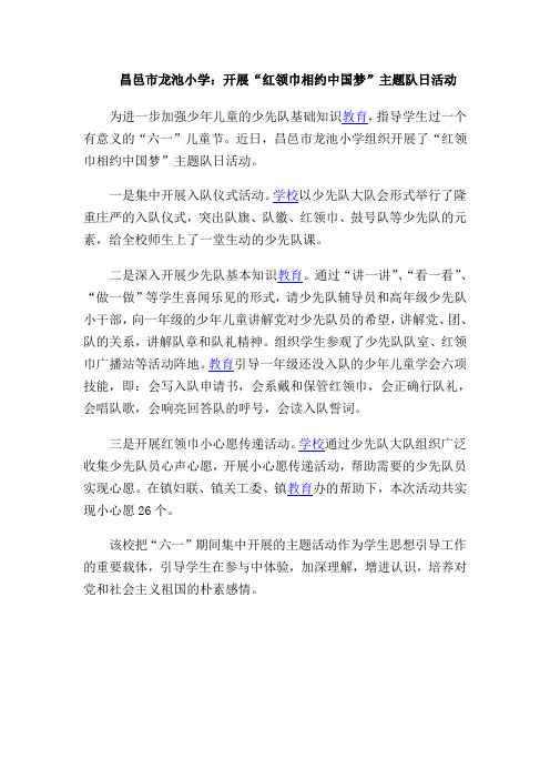 昌邑市龙池小学：开展“红领巾相约中国梦”主题队日活动