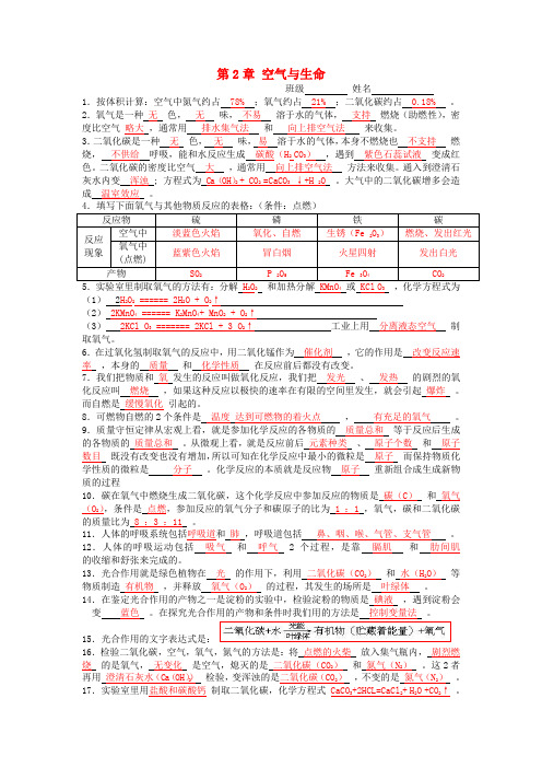 最新-八年级科学下册 第2章 空气与生命复习提纲 浙教