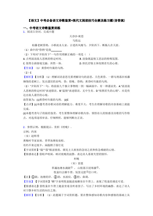 【语文】中考必备语文诗歌鉴赏+现代文阅读技巧全解及练习题(含答案)