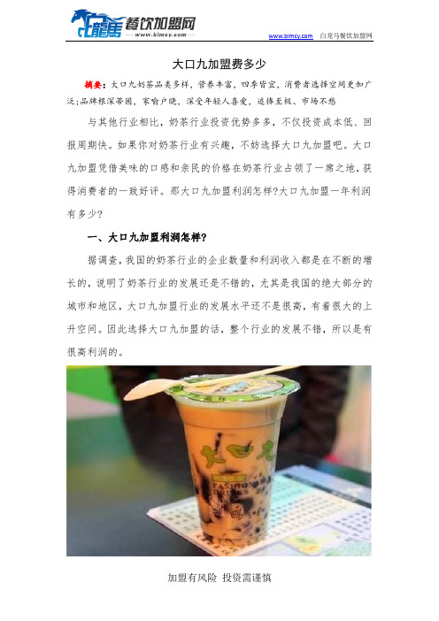 大口九加盟费多少