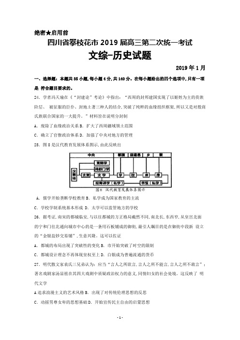 2019年1月四川省攀枝花市2019届高三第二次统一考试文综历史试题及答案