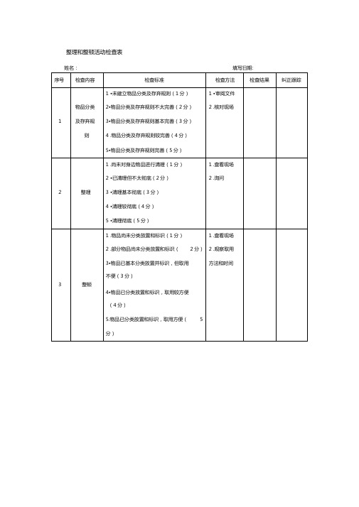 整理和整顿活动检查表