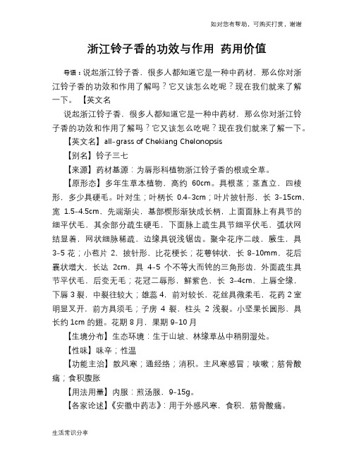 浙江铃子香的功效与作用 药用价值