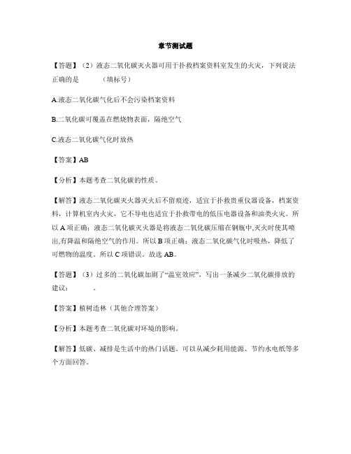 初中化学仁爱版九年级上册专题四 燃料与燃烧单元2 碳及其化合物-章节测试习题(9)