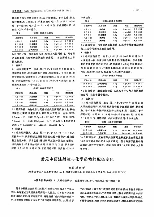 常见中药注射液与化学药物的配伍变化