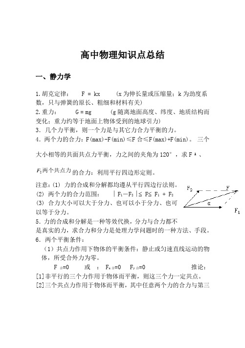 高中物理知识点总结65313