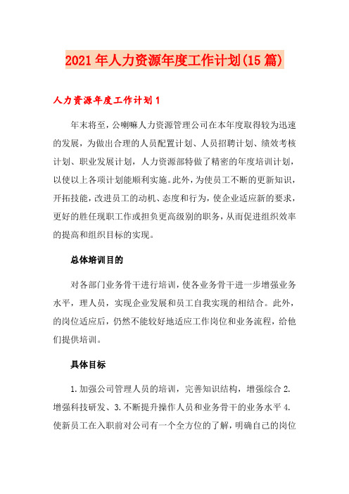 2021年人力资源年度工作计划(15篇)