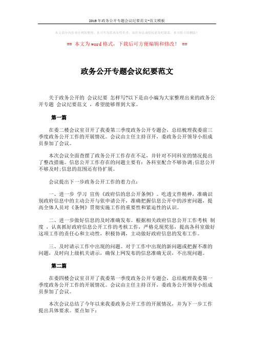 2019年政务公开专题会议纪要范文-范文模板 (2页)