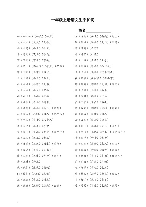 【推荐】部编(统编版)一年级上册语文语文生字扩词.doc