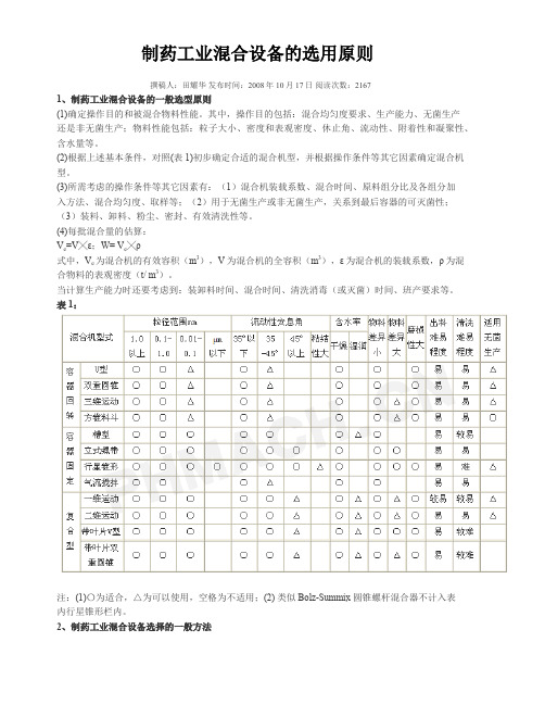 制药工业混合设备的选用原则