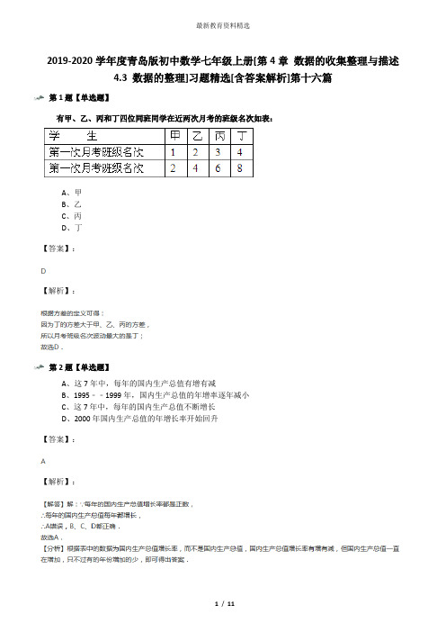 2019-2020学年度青岛版初中数学七年级上册[第4章 数据的收集整理与描述4.3 数据的整理]习题精选[含答案解析