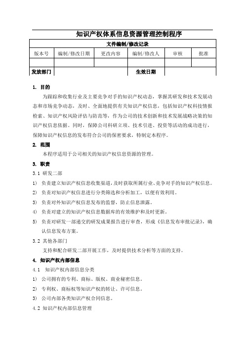 知识产权体系信息资源管理控制程序(认证范本)