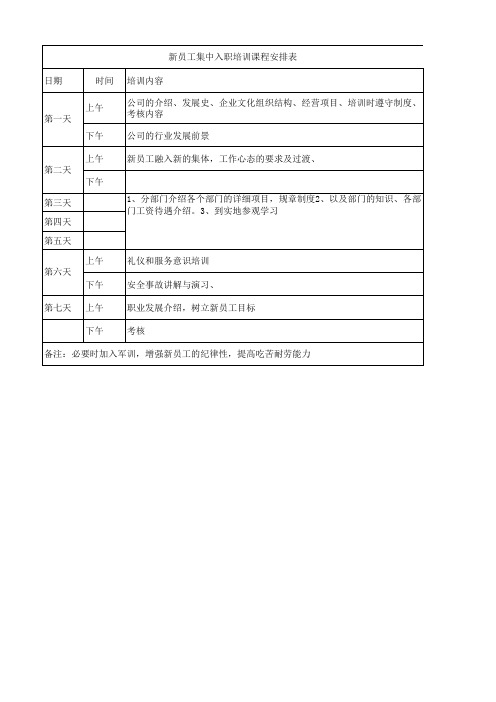 新员工入职培训课程表