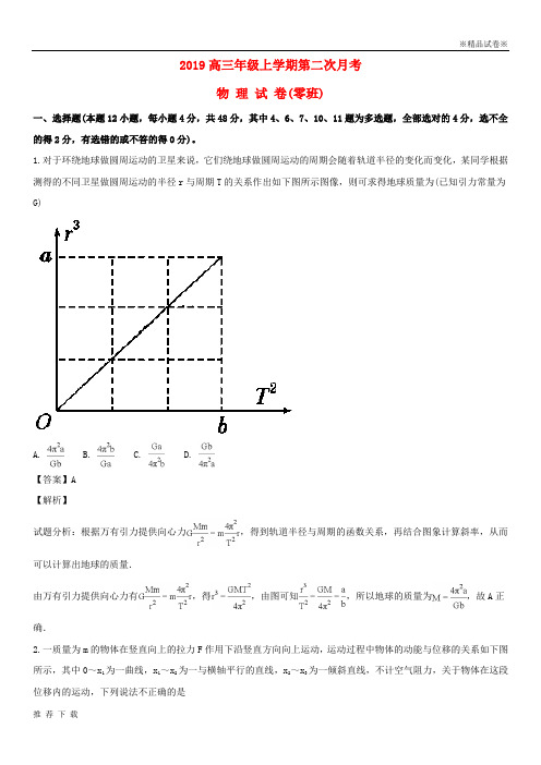 精品2019届高三物理上学期第二次月考试题(零班,含解析)新人教版新版