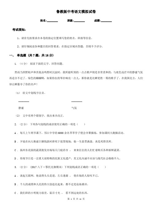 鲁教版中考语文模拟试卷(测试)