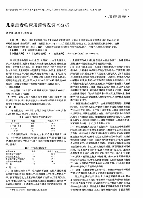 儿童患者临床用药情况调查分析