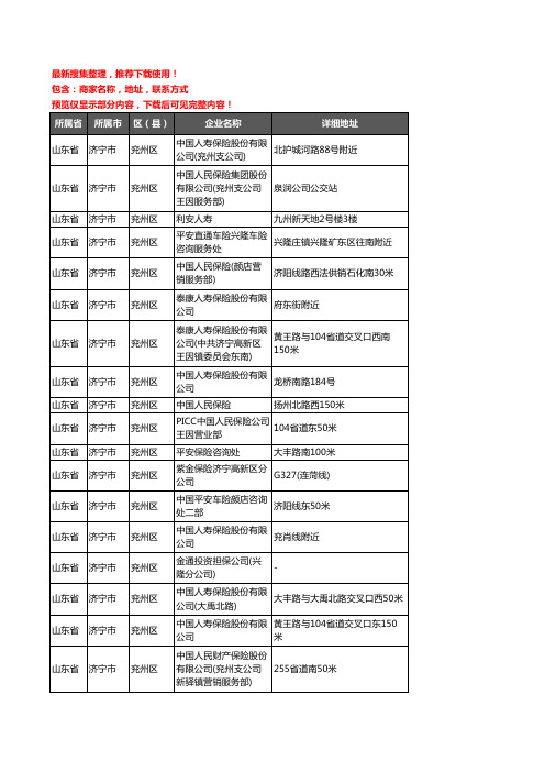 新版山东省济宁市兖州区保险企业公司商家户名录单联系方式地址大全145家