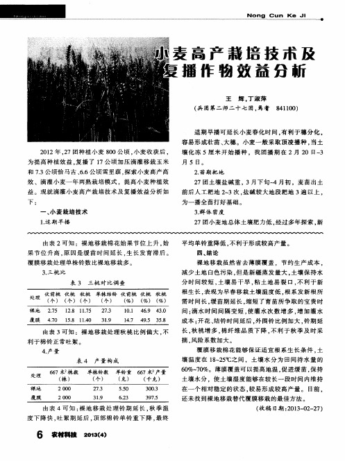 小麦高产栽培技术及复播作物效益分析