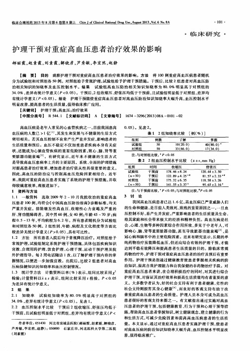 护理干预对重症高血压患者治疗效果的影响