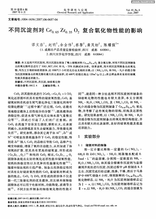 不同沉淀剂对Ce0.65Zr0.35O2复合氧化物性能的影响
