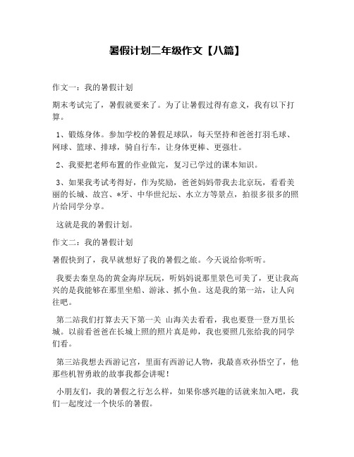 暑假计划二年级作文【八篇】