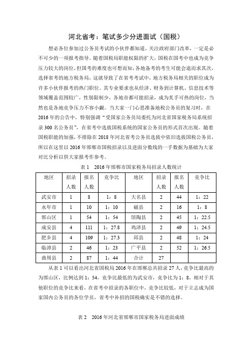 河北省考：笔试多少分进面试(国税)