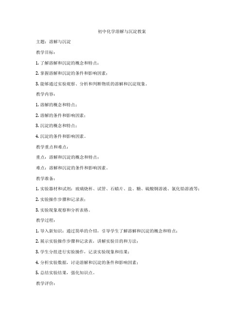 初中化学溶解与沉淀教案