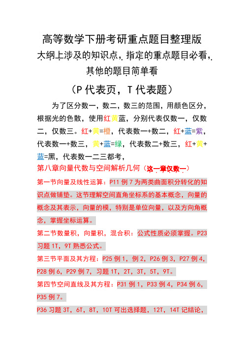 高等数学下册考研重点题目整理版