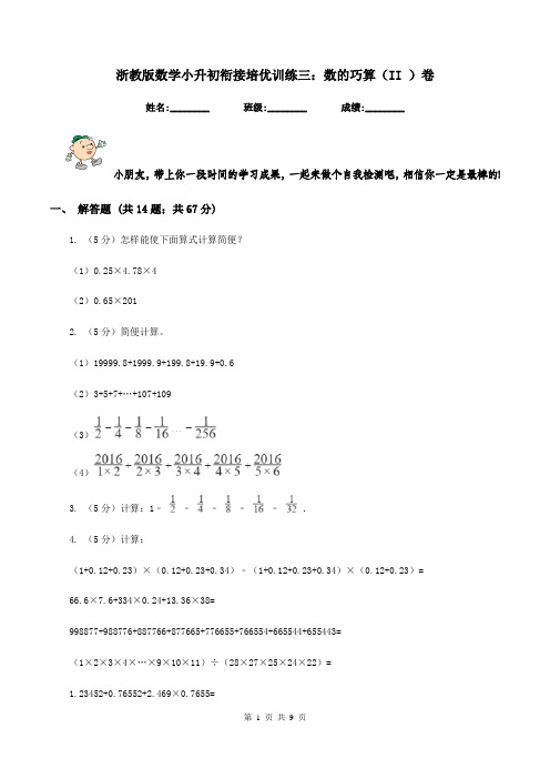 浙教版数学小升初衔接培优训练三：数的巧算(II )卷