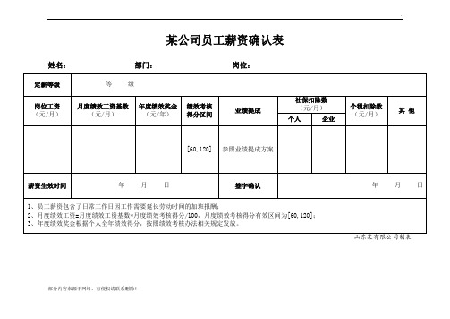薪资调整确认表(模板)