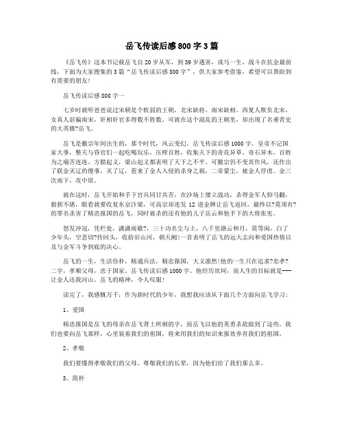 岳飞传读后感800字3篇