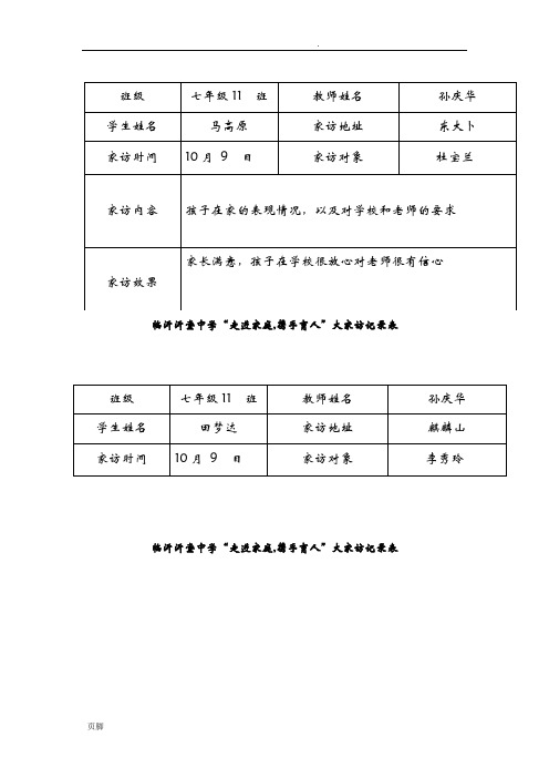 走进家庭,携手育人”大家访记录表