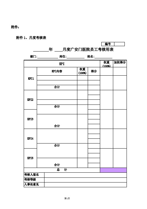 医院员工年度考核表