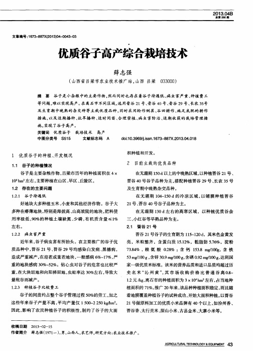 优质谷子高产综合栽培技术