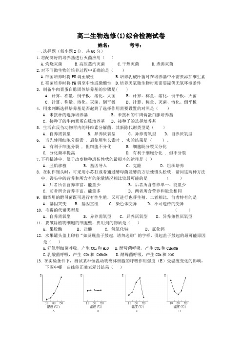 (完整版)苏教版试题试卷高中生物选修(1)综合检测试卷