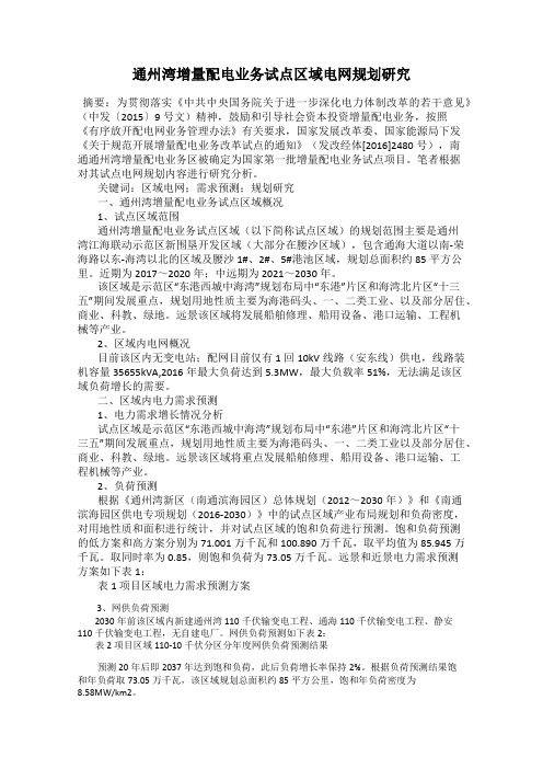 通州湾增量配电业务试点区域电网规划研究