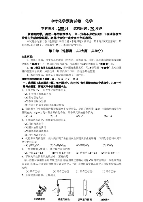 2010年中考化学预测试卷及答案(2)