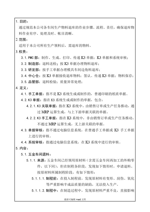 物控管理程序-生产退料作业流程-正文X2