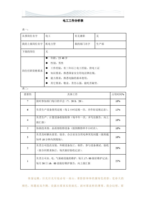电#工工作分析表-范本