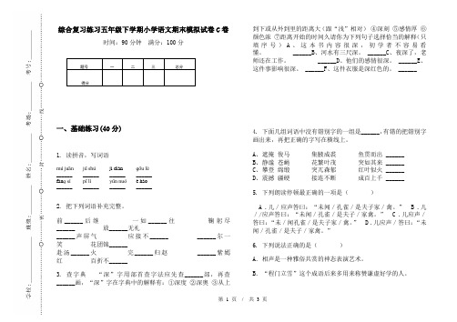 综合复习练习五年级下学期小学语文期末模拟试卷C卷