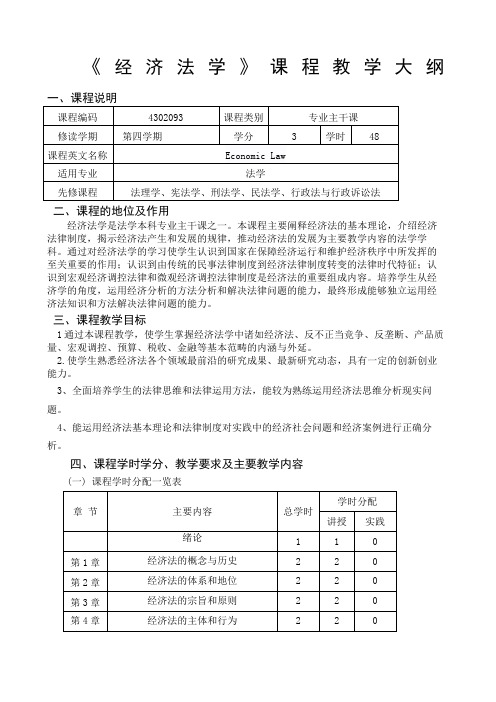 经济法学课程教学大纲