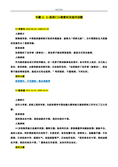 11组热门人物素材及适用话题-备战2023年高考语文作文考前必备