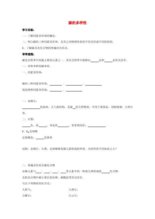高中化学碳的多样性学案4鲁科版必修1