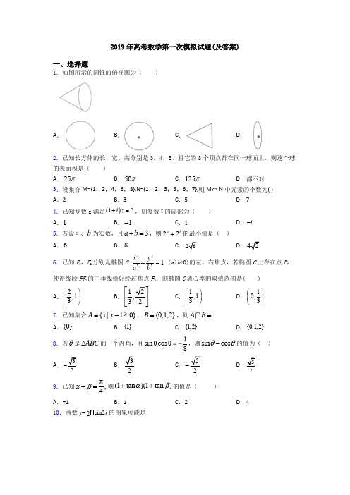 2019年高考数学第一次模拟试题(及答案)
